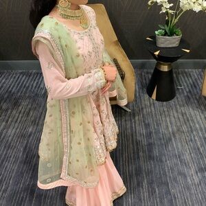 Elegant Pink and Green Embroidered Salwar